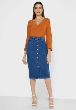French Connection Reo Button Down Denim Skirt