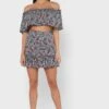 Trendyol Printed Bardot Crop Top & Skirt Set