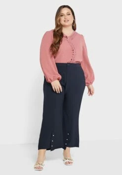 Split Button Hem Detail Flared Pants