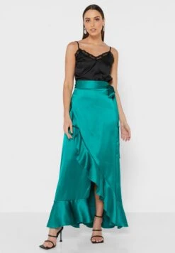 High Waist Ruffle Detail Wrap Skirt