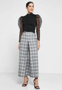 Checked High Waist Pants