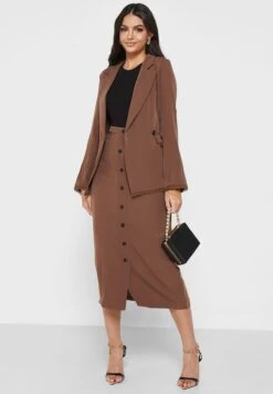 High Waist Button Detail Skirt