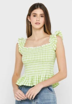 Monki Checked Ruffle Detail Crop Top