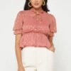 Dusty Pink Foil Frilled Peplum Top