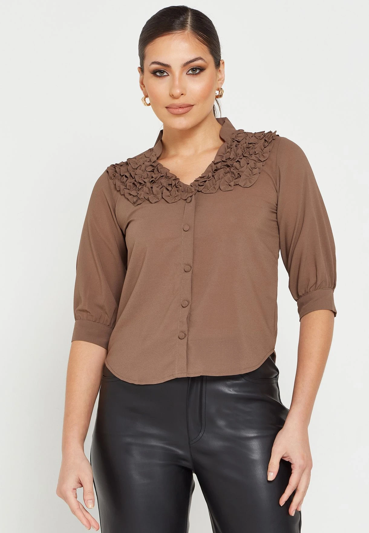Ruffle Detail Button Down Shirt 1 Ruffle Detail Button Down Shirt