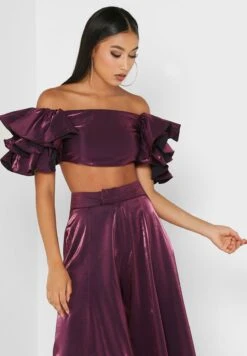Bardot Ruffle Detail Crop Top