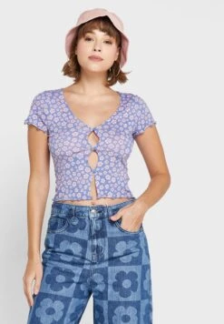 Monki Cut Out Ruffle Sleeve Crop Top