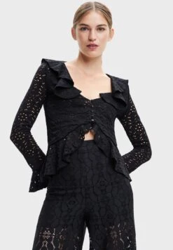Desigual Openwork Ruffle Sleeve Crop Top