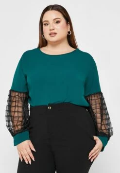 Semi Mesh Detail Sleeve Solid Top