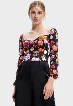 Desigual Sweetheart Neck Floral Puff Sleeve Body