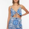 Trendyol Printed Tie Detail Crop Top & Shorts Set