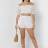 BOOHOO Bardot Lace Trim Crop Top & Shorts Set