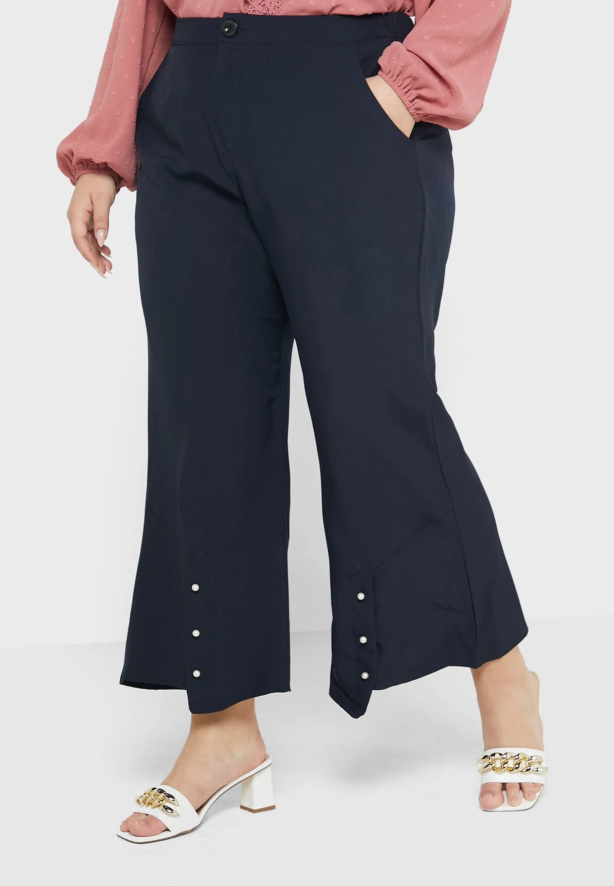 Split Button Hem Detail Flared Pants 2 Split Button Hem Detail Flared Pants - Image 2