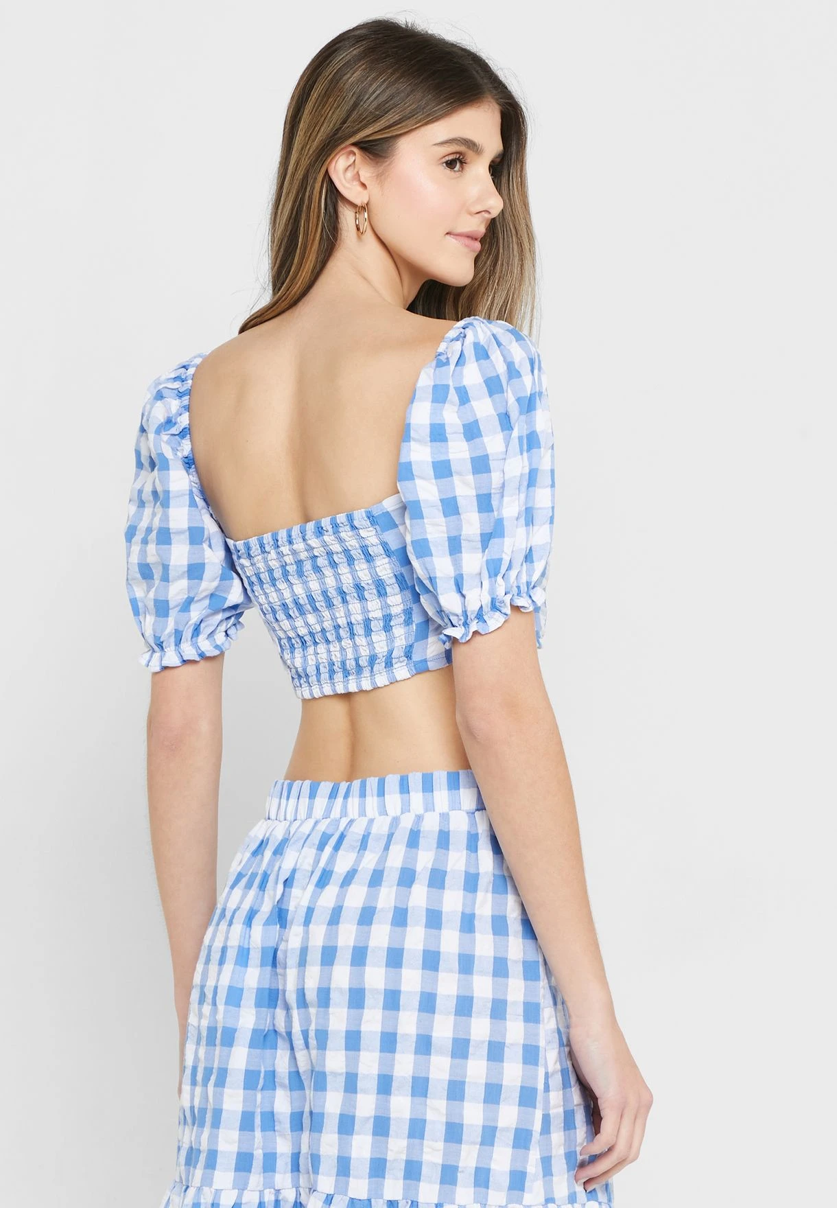 Monki Checked Puff Sleeve Crop Top 2 Monki Checked Puff Sleeve Crop Top - Image 2