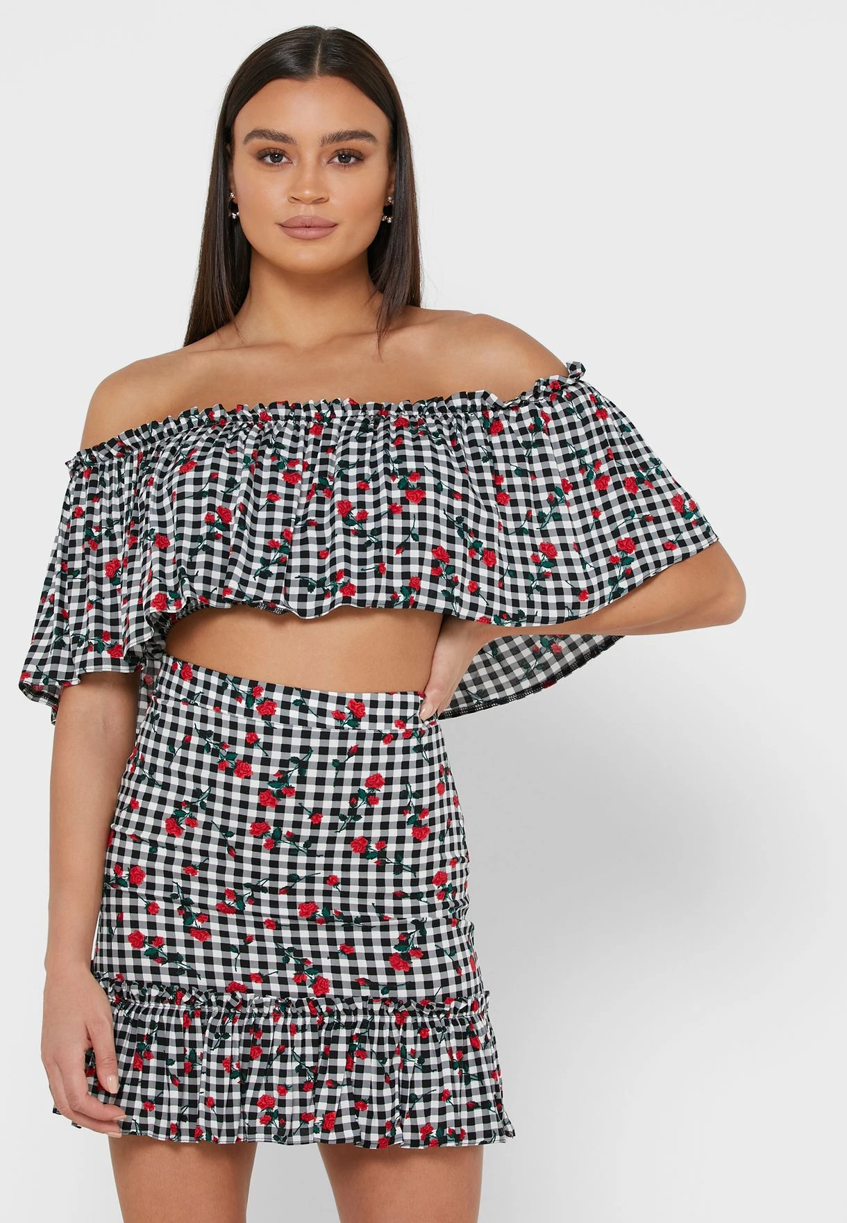 Trendyol Printed Bardot Crop Top & Skirt Set 3 Trendyol Printed Bardot Crop Top & Skirt Set - Image 3