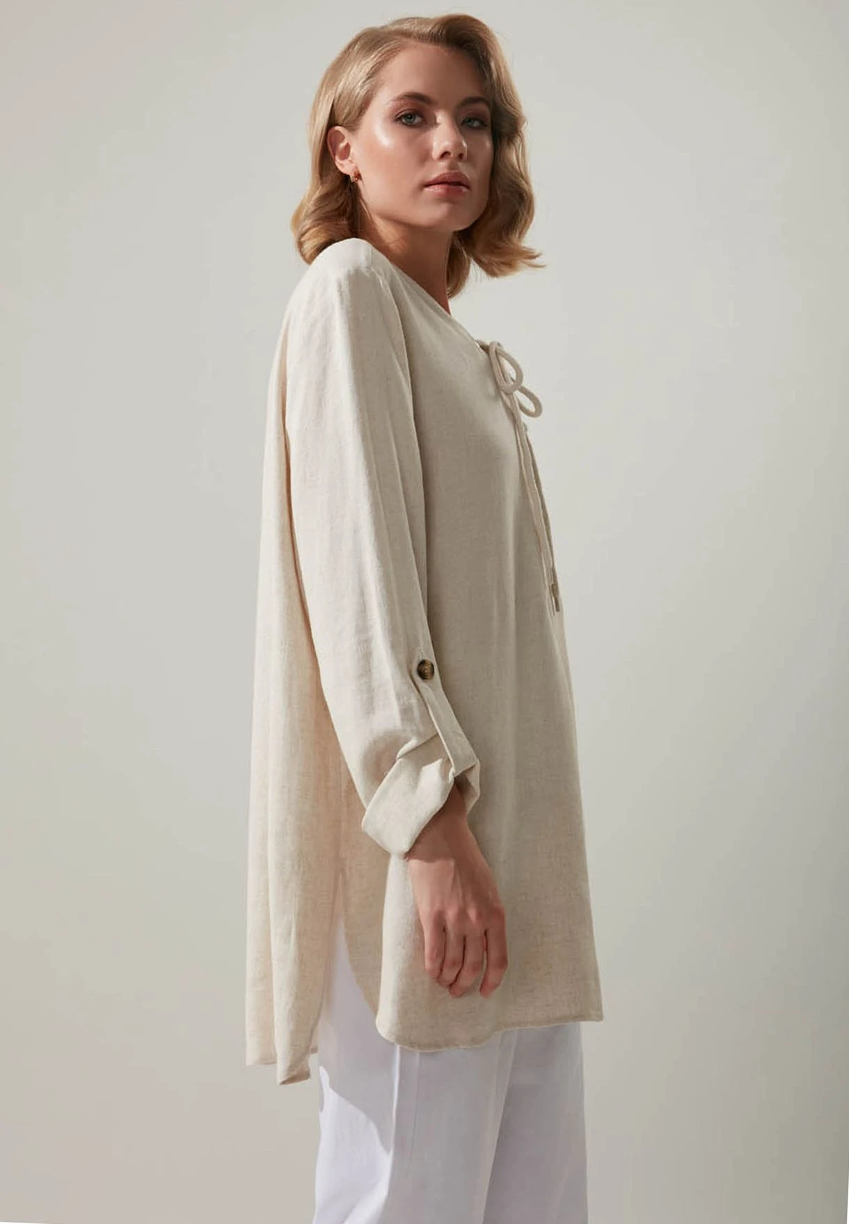 Tie Neck Cuff Detail Top 3 Tie Neck Cuff Detail Top - Image 3