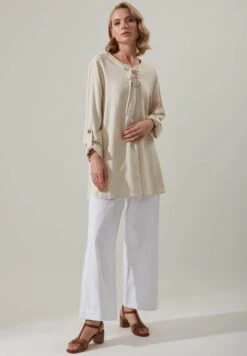 Tie Neck Cuff Detail Top 7 Tie Neck Cuff Detail Top -Minique Fashion Store 4 zoom desktop 1807