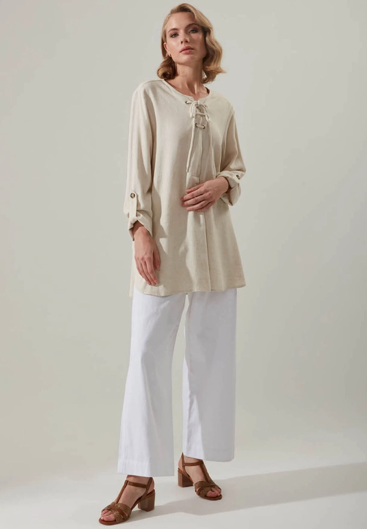 Tie Neck Cuff Detail Top 4 Tie Neck Cuff Detail Top - Image 4